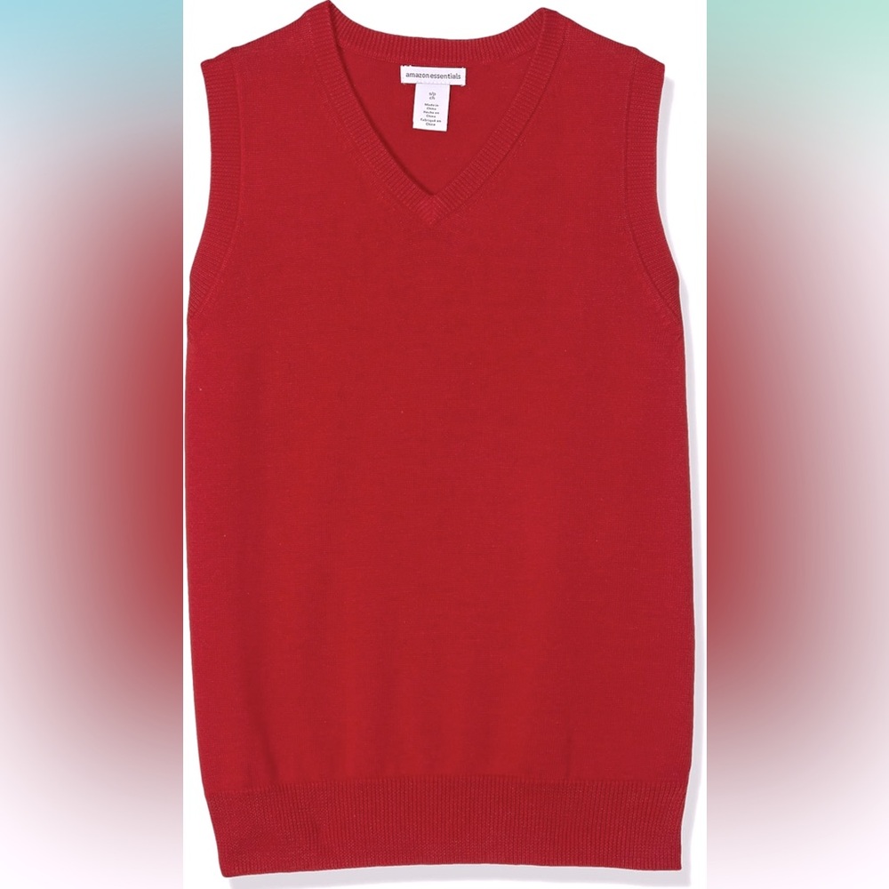 NWT Amazon Essentials Boys Red Uniform Cotton V-Neck Sweater Vest, Size XXL